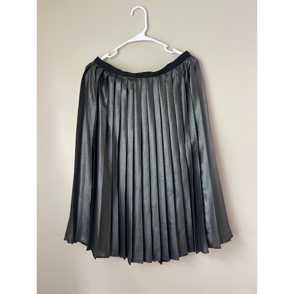 Lands' End Womens Pleated Metallic Silver‎ Midi Skirt Party Cocktail Size 8
